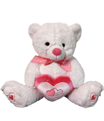 Dan Dee White Bear Plush w/Heart Pillow and Bow Soft Stuffed Animal Toy 12''