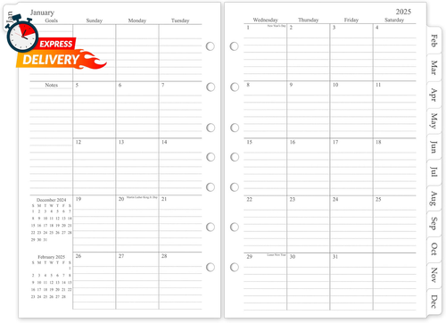2025 Monthly Planner Refill, 7 Ring Inserts, 12 Calendars with Tabs, 5.5" X 8.5" - Picture 12 of 12