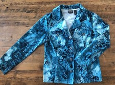 Additions by Chicos Blue Travel Map Print Jacket Blazer Womens Size 1