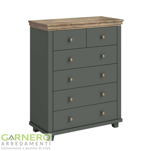 Settimino 6 cassetti verde quercia camera da letto shabby design moderno TEXEL - Foto 4 di 6
