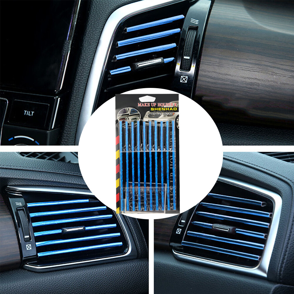 10x Auto Car Accessories Air Conditioner Outlet Decoration Blue Strip