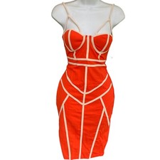 Exclusive Collection Bodycon Strappy Corset Orange Party Glam Dress Small NWT