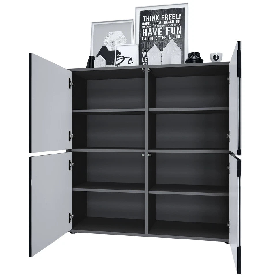 Highboard Sideboard Kommode Schrank Cuba V2 Schwarz, Hochglanz & Naturtöne - Bild 3 von 4