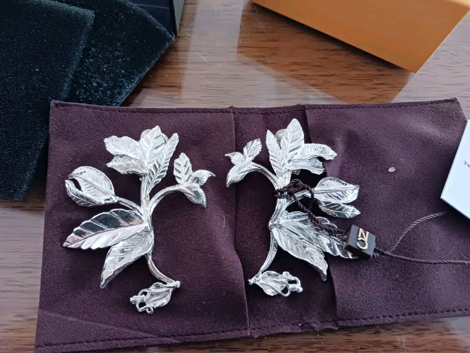 Christie Nicolaides New Clip Silver Earrings  Beautiful Leaves