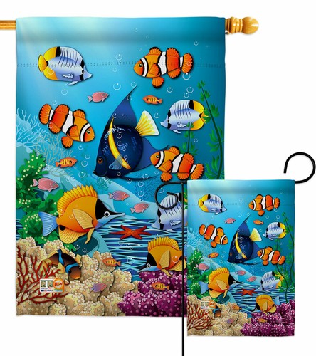 Bandiera da giardino vita corallo creature marine regalo decorativo costiero cortile casa striscione - Foto 1 di 17