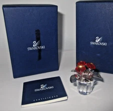 Swarovski Crystal 718964 Primula Red Flowers Flowerpot Figurine New +Box +COA