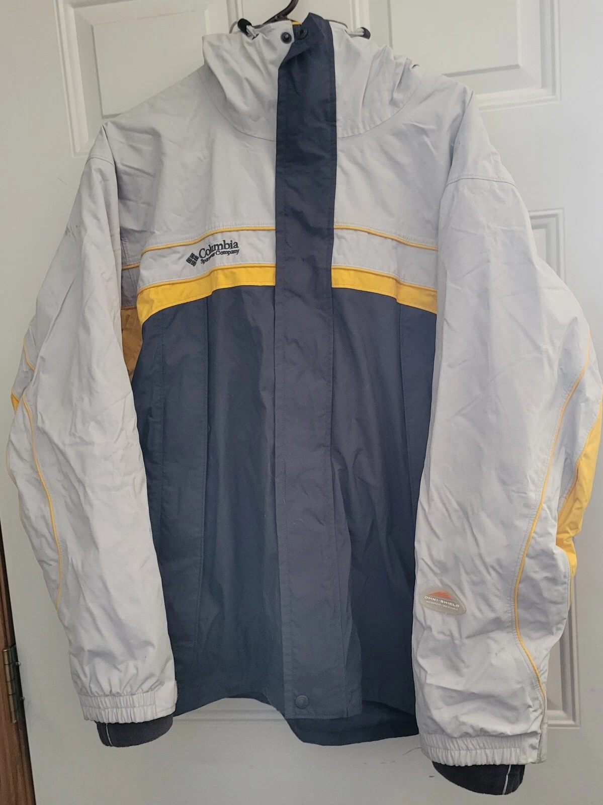 Columbia Omni Shield Coat Adult Large Gray Yellow Hooded Mens Waterproof
