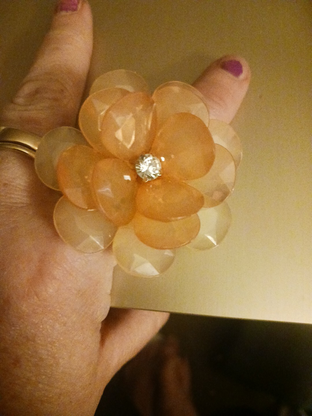 Statement Extra Large Flower Ring Peach Color Dia… - image 1