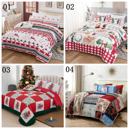 Christmas Gift 3PC Bedspread Queen Size Quilt Coverlet Patchwork Comforter Set - Picture 1 of 10