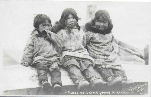 Lomen Brothers RPPC – Three of a Kind, Three Inuit Children in Nome Alaska c1910 - Picture 1 of 3