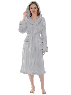 Super Soft Fleece Robe Cozy Lounge Hooded Robe Plush Warm Fleece Hood Bath Robe