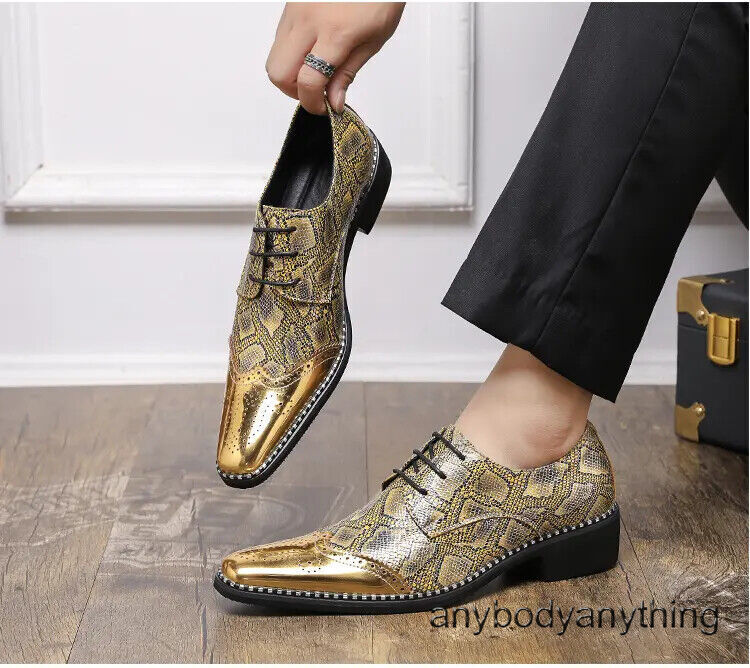 SAOLA Scarpe eleganti formali da uomo stringate intagliate punta ala brogue stampa pelle di serpente