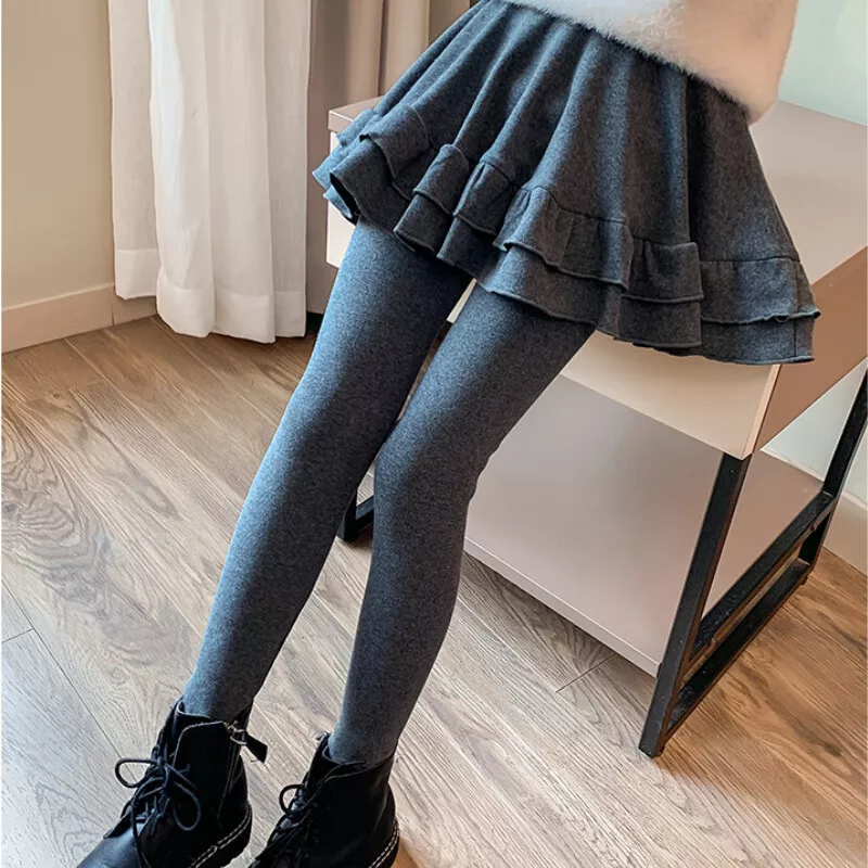 Kids Culotte Skirt Stirrup Pants Girls Warm Fleece Lined Skinny