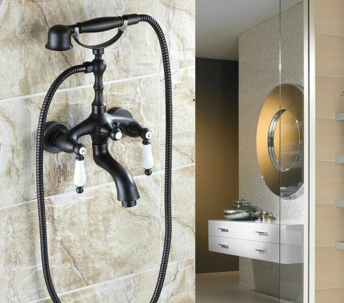 Oil Rubbed Bronze Wall Mount Clawfoot Bath Tub Faucet Tap w/ Handheld Shower - Image 3 of 3