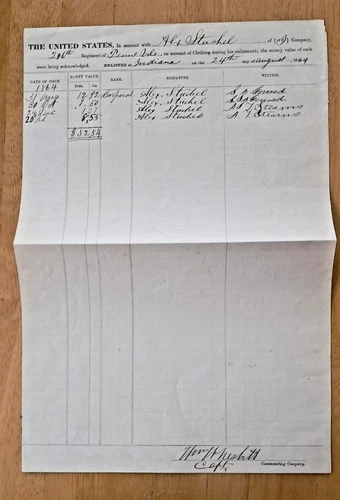 Civil War Large Pay Document: PA 206th: Alex Stuchel & John Swink from Indiana