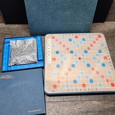 Vintage 1966 Scrabble Deluxe Edition Turntable Burgundy & White Tiles Complete