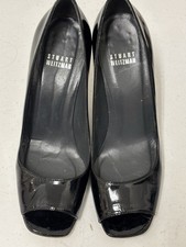 Stuart Weitzman Black Patent Leather kitten heel Peep Toe size 6.5
