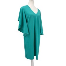Trina Turk Womens Teal Green V-Neck Tiered Flutter Sleeve Shift Dress Size 8