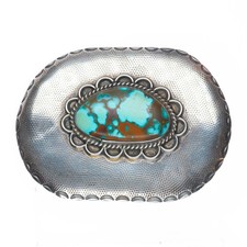Vintage Navajo sterling silver high grade turquoise belt buckle
