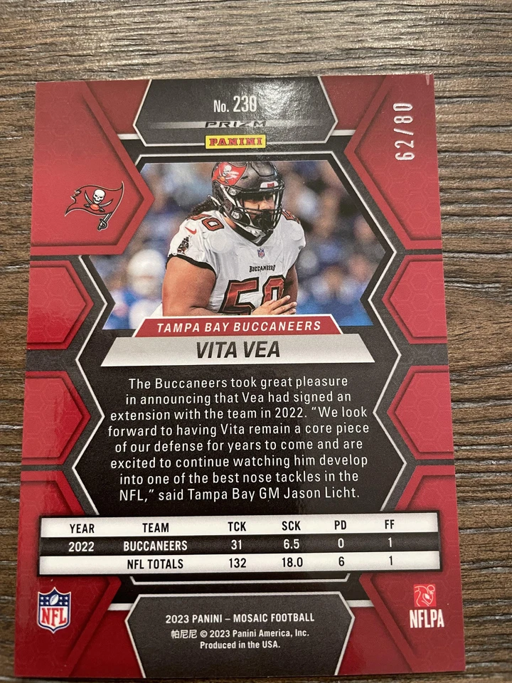 2023 Panini Mosaic #230 Vita Vea Red and Yellow Fusion Mosaic #/80 - Image 2 of 2