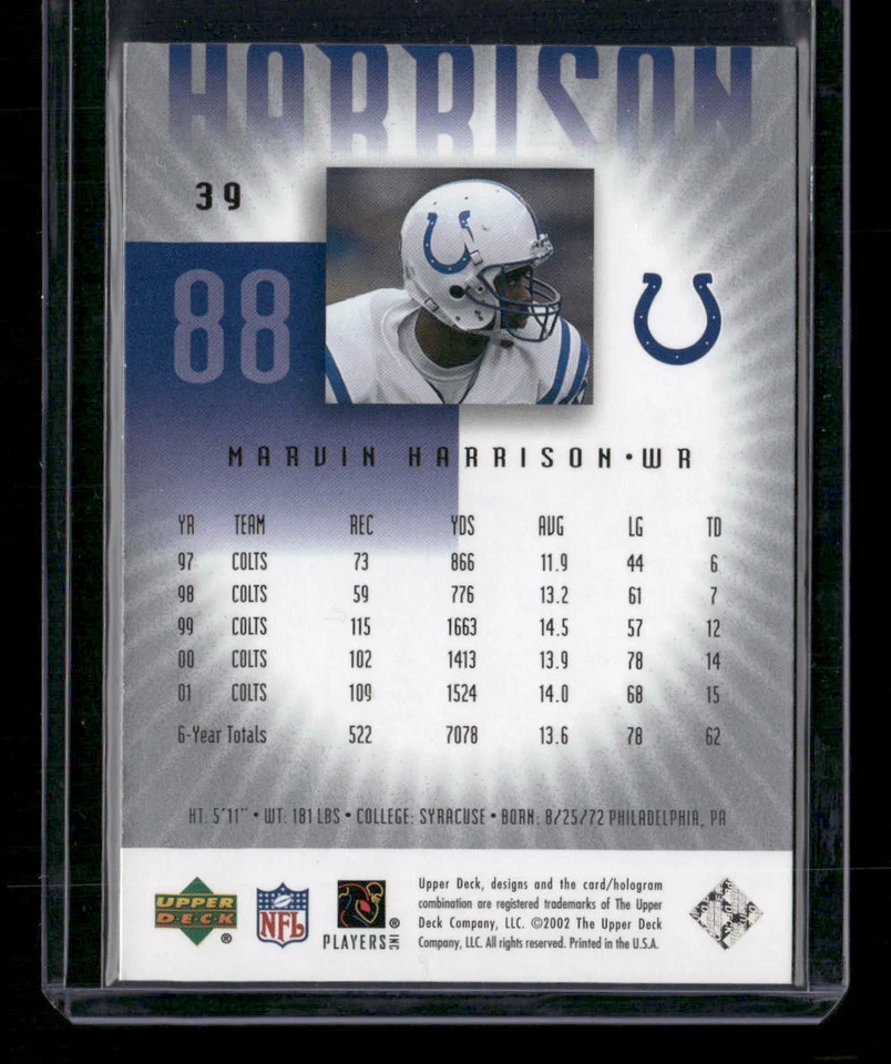 2002 UD Graded #39 Marvin Harrison - 14766 - Image 2 of 2