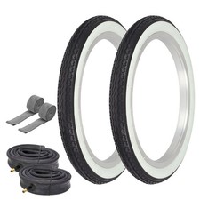 OG Bike TIRE 16" x 1.75" Black/White Sidewall TIRES W/ HEAVY DUTY TUBES, STRIPS
