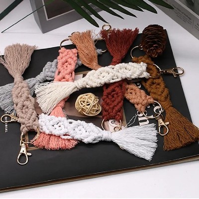 Boho Style Macrame Braided Keychain With Lobster Claw Cord Wristlet Bracelet.