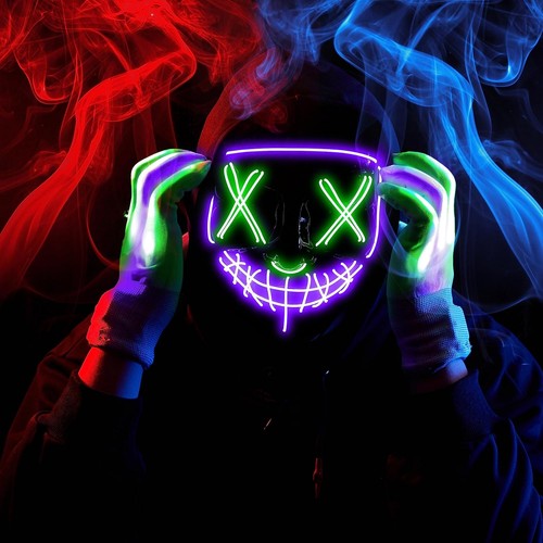 Halloween LED Light Up Mask and Gloves Scary Cosplay Costume Purple Green - Picture 7 of 8