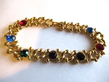 Vintage 1980's Jewel tone rhinestone gold plate tennis bracelet