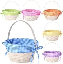 Yulejo Easter Woven Bamboo Basket Round Small Woven Basket with Handle Buckets