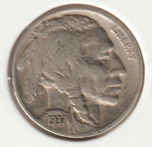 1937 US Indian Head Buffalo Nickel FULL DATE Rare Old Collection Coin - Lot #o64