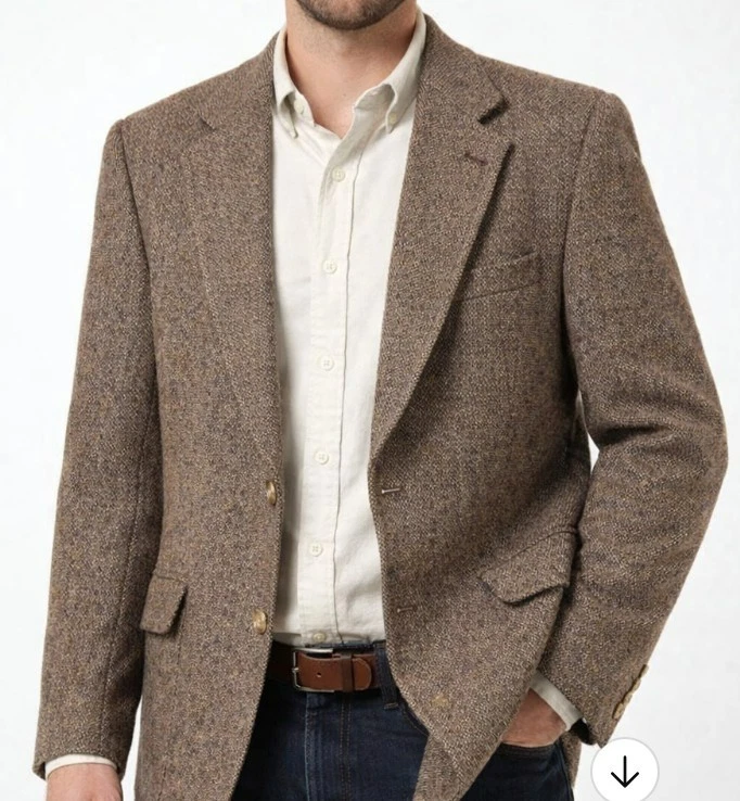 Austin Reed Brown Tweed Blazer Jacket Coat Men 45R Wool Classic Casual Old Money