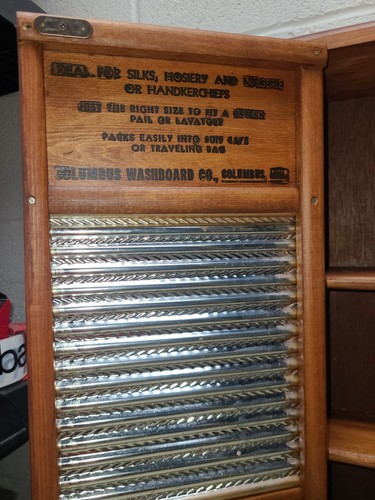 ANTIQUE Wood DUBL HANDI COLUMBUS WASHBOARD 18" Cabinet 9.5x5x19.5" Wall Hanging - Bild 4 von 7