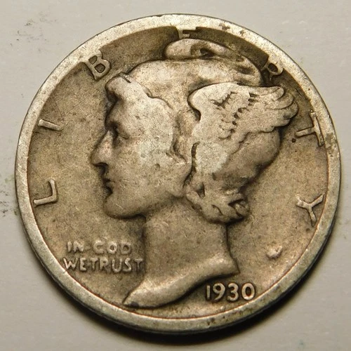 1930 S Mercury Dime 90% Silver VG-F  "Actual Coin Pictured - Not Cleaned"