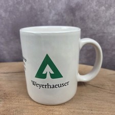 Weyerhaeuser Coffee Mug Cup AWPPW Vintage Ceramic January 1991 White Green