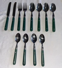 VTG 12 Pc Le Prix Green Stainless Steel Flatware Silverware Mixed Lot