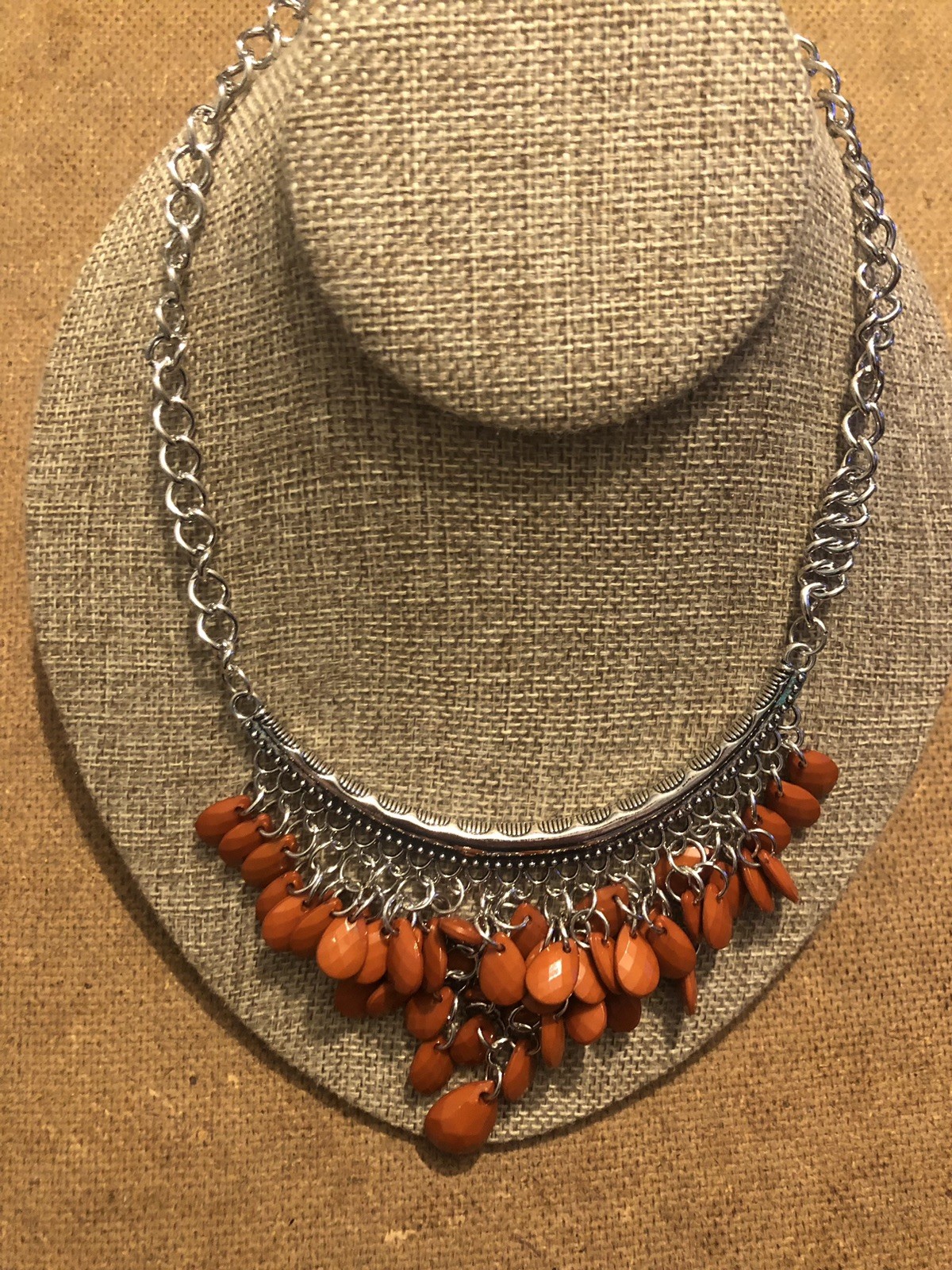Trendy Orange Beaded Boho Theme Statement Necklac… - image 2