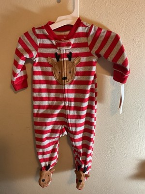 New Carters Baby Boys Red & Gray Fleece Reinderr Sleeper Pajamas Size 6 Months