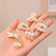 6/8/10Pcs/Set Small Rhinestone Pearls Geometric Metal Hair Claws for Women Girls