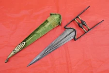 ANTIQUE MUGHAL PERIOD KATAR DAGGER GOLD DECORATION Damascus Wootz Blade INDIA