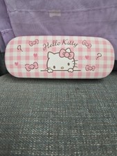 New - Cute HELLO KITTY Hard Clamshell Eyeglass Case Pink Peach Interior Gingham