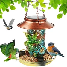 Solar Bird Feeder Outdoors Hanging Metal Wild Cardinals Solar Garden Lantern