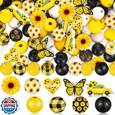 FairySandy 200 Pcs Sunflower Wood Beads Summer Multi Colored Wooden Beads Rou