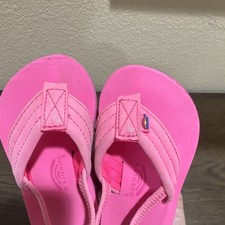 Rainbow Pink Girls Flip Flop Sandals Slip On Logo Accent Flat Heel