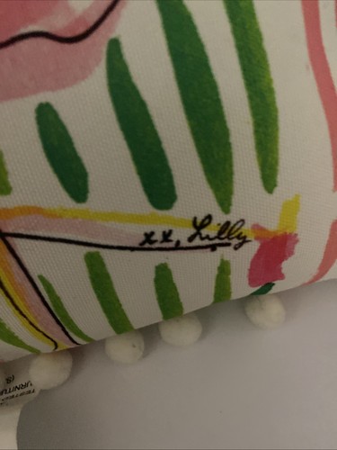 NEU LILLY PULITZER Rosa Flamingo Dekokissen Bommel 20x12 Indoor Outdoor Tropic - Bild 5 von 10