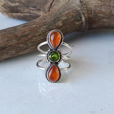 Natural Labradorite Ring 925 Sterling Silver Boho Blue Fire Ring All Size R322