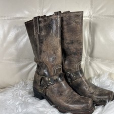 Frye Harness Biker Boots Womens  M Brown Square Toe Moto Distressed 6.5 M