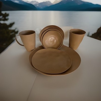 Eco Outdoor Dining set 2x7 Pcs=14 Pcs (2 Plates,2 Side,3 Bowls,Cup, Coffee Mug