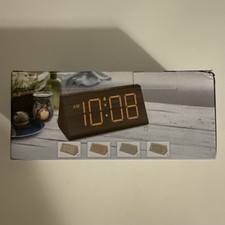 DreamSky Wooden Digital Alarm Clock Large LED Display USB Black Battery Backup