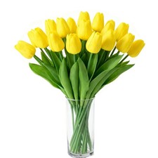 20 Pcs Yellow Artificial Tulips Faux Flowers Real Touch Lifelike Fake Flower ...
